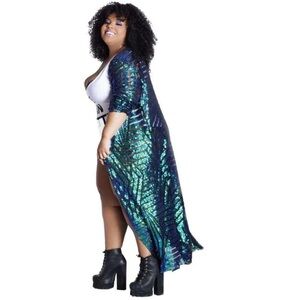 Blue and Green Sequin Long Cardigan